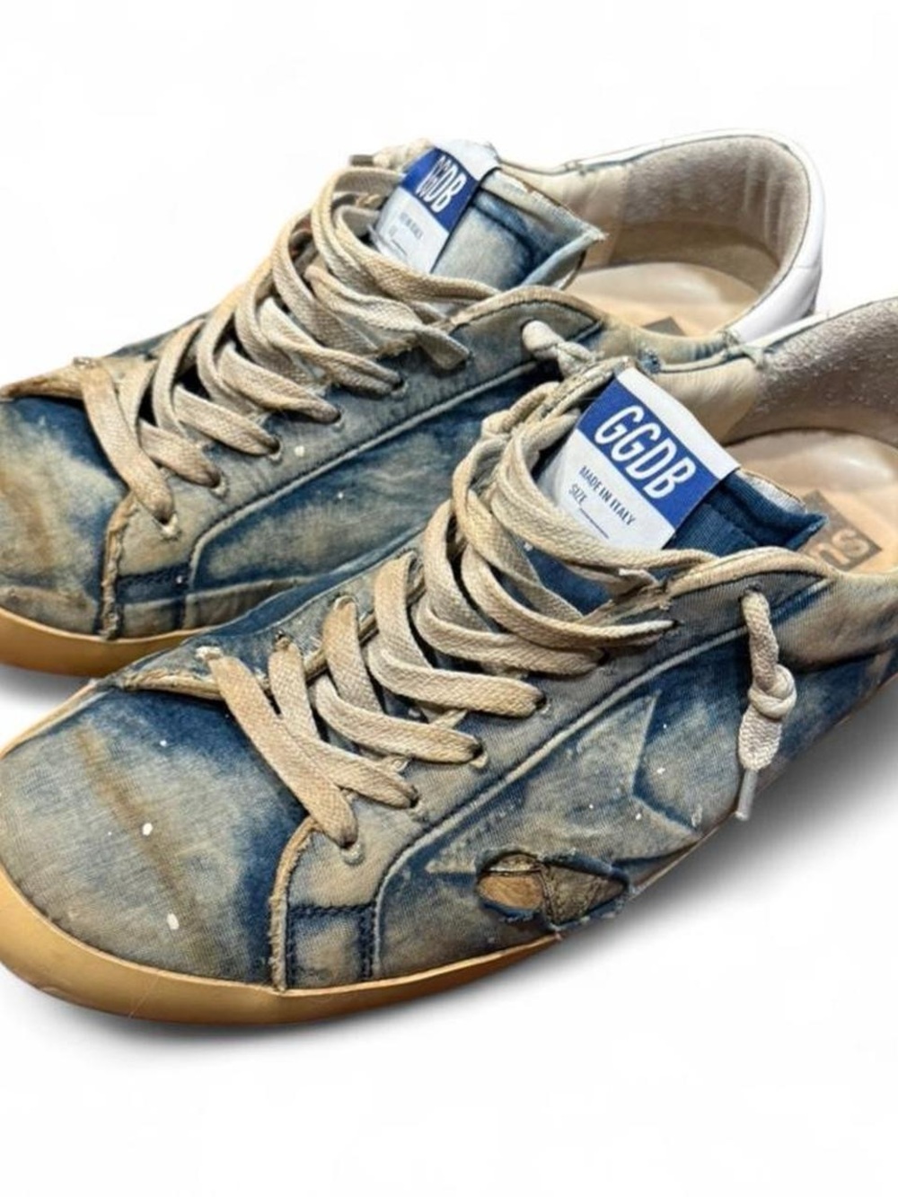 Golden Goose GGDB Superstar Distressed Denim Low Top Sneakers Made in Italy